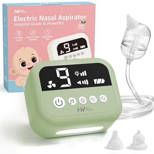Image of HEYVALUE Nasal Aspirator for Baby, Hospital Grade Nose Sucker with 9 Levels Suction, Night Light and Nursery Rhyme Soothing, Electric Nose Suction for Baby with Food-Grade Silicone Tips Green