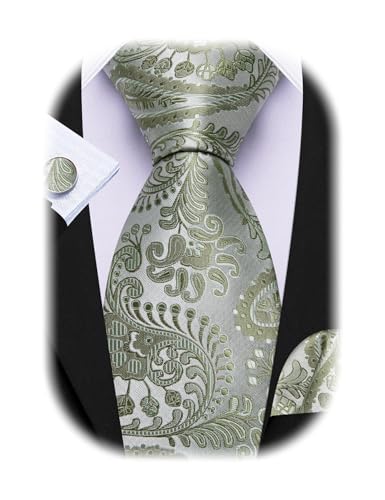 Image of Barry.Wang Paisley Tie Fashion Set Hanky Cufflinks Neckties for Men Woven Silk