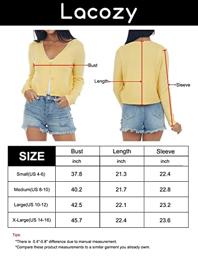 Lacozy Women Cropped Cardigan Sweaters V Neck Long Sleeve Solid Button Down Knit Bolero Shrug Sweater Dark Green M #TOP5