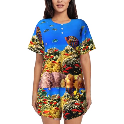 Pijama de manga corta para mujer conjunto casual de primavera ropa de dormir ligera marina