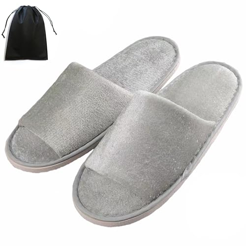 KHC-KHF Spa Slippers 5pairs Velvet Open Toe Slippers with Travel Bags House Slippers Unisex for Guest Women Men House Indoor Bathroom Bedroom Hotel Bride Slippers