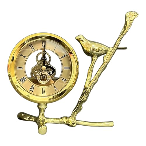 Dickly Reloj de Rama Dorada con número Romano, decoración del hogar, Regalo de cumpleaños, Reloj de Mesa de aleación de Figuras de pájaros para la Cocina de, 17x10x18 Cm