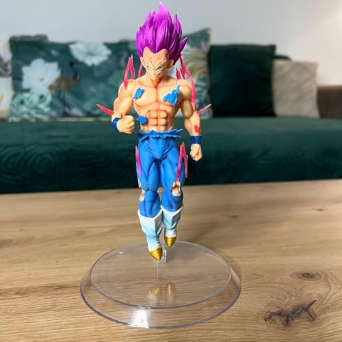 Image of Dragon Ball Super Saiyan Vegeta Action Figure Toy, Violet Hair, Battle Damaged Style, with Display Stand (Height 20 Cm)