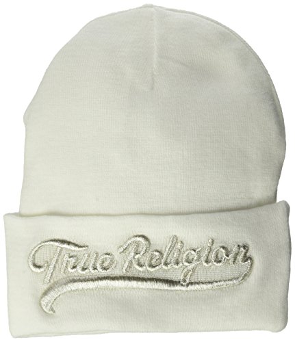 True Religion Men's Tr Script Watchcap, White/Silver, OSFA Want
