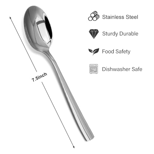 Image of Dinner Spoons Set,12-Piece 7.5 Inches Stainless Steel Dinner Spoons,18 /10 Stainless Steel Food Grade small spoons, Dinner Spoons For Home,Kitchen or Restaurant,Mirror Polished & Dishwasher Safe