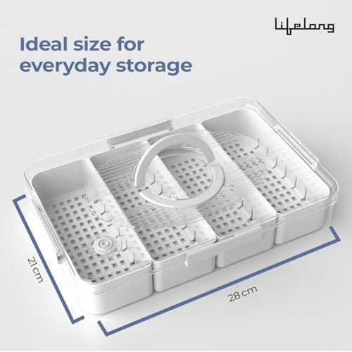 Image of Lifelong Fridge Storage Box With 4 Removable Containers | Multipurpose Organizer For Fruits, Vegetables, Snacks | Airtight Transparent Container With Lid For Kitchen Storage And Refrigerator Shelf Use