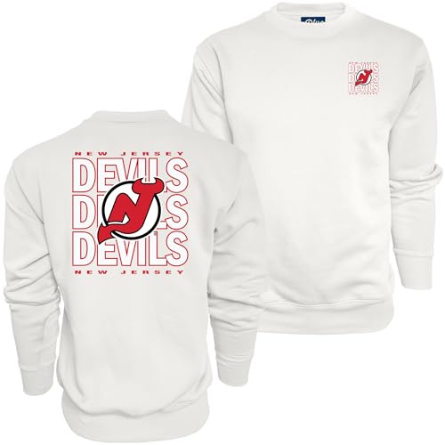 Blue 84 New Jersey Devils NHL Officially Licensed Crewneck Sweatshirt Front/Back Curl White, XX-Large