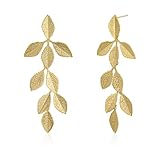 Aliyoham Statement Leaf Drop Earrings for Women, 14K Gold-Plated Dangle Studs, Hypoallergenic Fashion Jewellery