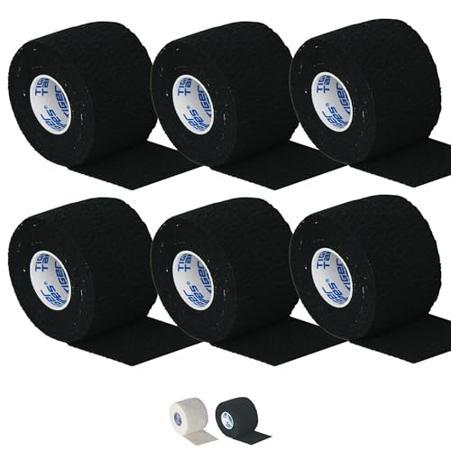 6 Rolls 5cm x 6.9m Black | TIGERTAPES Tiger Tearable Elastic Adhesive Bandage - Easy Tear EAB Sports Tape for Medical Strapping, Knee Strapping, Elbow & Wrist and Rugby Lifting Tape