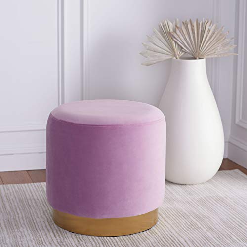 Safavieh Home Collection Abrea Lilac Velvet and Gold Round Ottoman