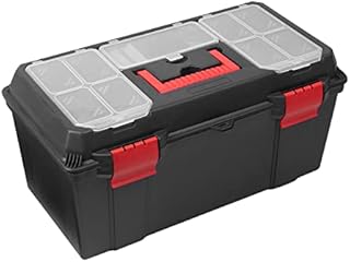 22" X-Large Heavy Duty Plastic Toolbox Chest Multi-Purpose Storage Tool Box Case with Removable Tote Tray Home Organiser Handyman DIY with Carry Handle Heavy Duty