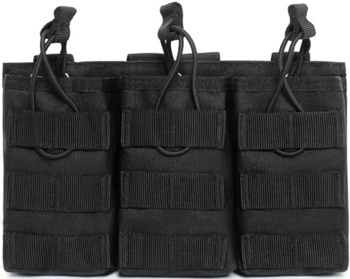 YONCONO Double/Triple Mag Pouch, Open-Top Molle Tactical Airsoft Magazine Holder with Bungee Straps for M4 M14 M16 G36 AR15 Magazines (Triple-Black)