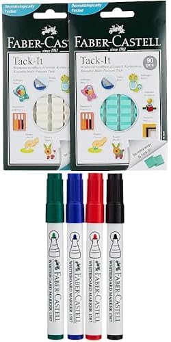 Faber-castell reusable tack it green/white pack of 2 + Whiteboard Marker Bullet Set Of 4Pc & Duster