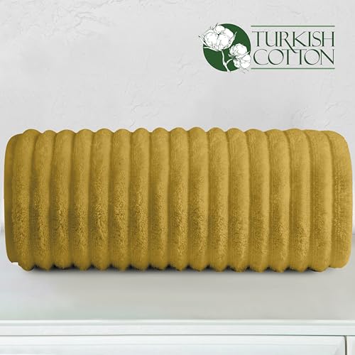 Image of Elegant Comfort 100% Turkish Cotton Corduroy Ribbed Luxury Jumbo Bath Towel Ultra Soft - 35 x 70 Inch - Luxury Spa Premium Hotel Quality Highly Absorbent and Quick Dry Large Bath Towel, Gold