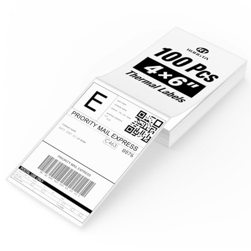 Image of Rongta Fanfold 4x6 Direct Thermal Labels, Perforated Shipping Label Printer Paper for Lable Printers, Clear Printing and Strong Adhesive (White 4x6, 1 Stacks | 100 Labels)