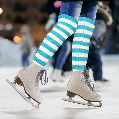 Image of Benefeet Striped Leg Warmers for Women & Girls - Ribbed Knit Soft Colorful Long Warmers for 80s 90s Dance Party