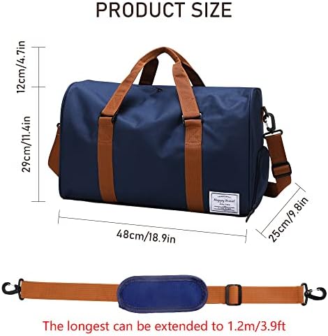 Durable Sports Tote Gym Bag with Shoe Pocket, Water Resistant Overnight Travel Tote Bag, Travel Duffel Bag With Three Ways to Carry (Navy Blue) 7 Durable Sports Tote Gym Bag with Shoe Pocket, Water Resistant Overnight Travel Tote Bag, Travel Duffel Bag With Three Ways to Carry (Navy Blue)