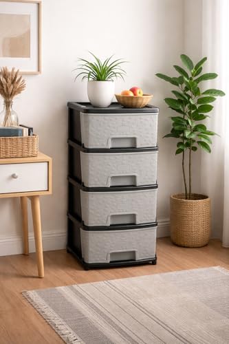 Image of Plastic Modular Drawer Storage Chest Of Drawers Organizer Storage Box, Large Stomo Racks For Multipurpose Anti-slip Shoes Organizers (Grey, 4 Layer)