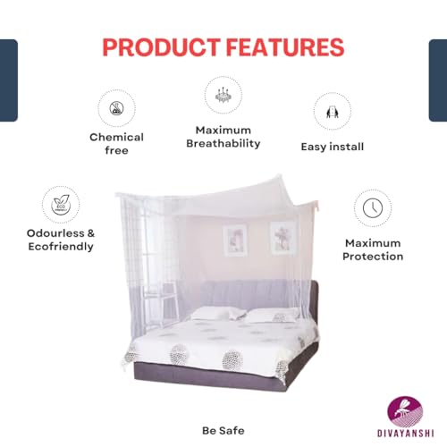 Image of Divyanshi Mosquito Net || Blue Rectangular Fine Mesh Mosquito Net for Single Bed /Double Bed, 3x6.5 Insect Protection Repellent, Perfect for Indoors and Outdoors