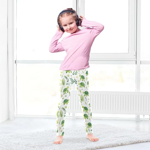 Green Turtle Girls' Leggings Toddler Doodles Seaweed Plants Kids Yoga Pants Dance Active Tights 4T4