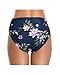 Tempt Me Women's Blue Flower High Waisted Bikini Bottom Tummy Control Ruched Bathing Suit Swim Bottom L