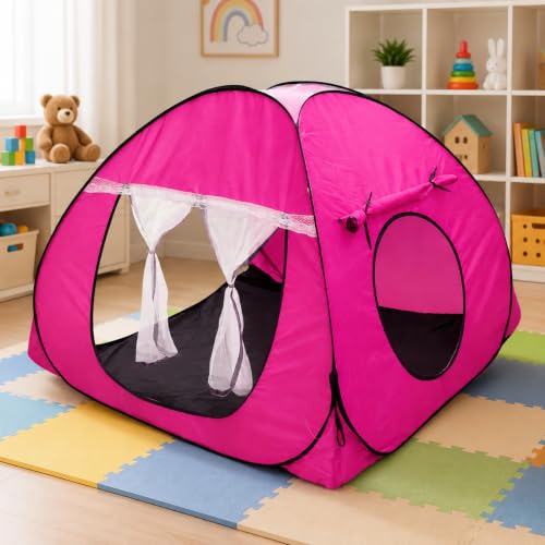 Image of SILVER SHINE Foldable Kids Play Tent House | Pop-Up Indoor & Outdoor Playhouse for Boys & Girls | Multi-Purpose Tent with Fun Patterns - Easy Setup & Portable (Pink)