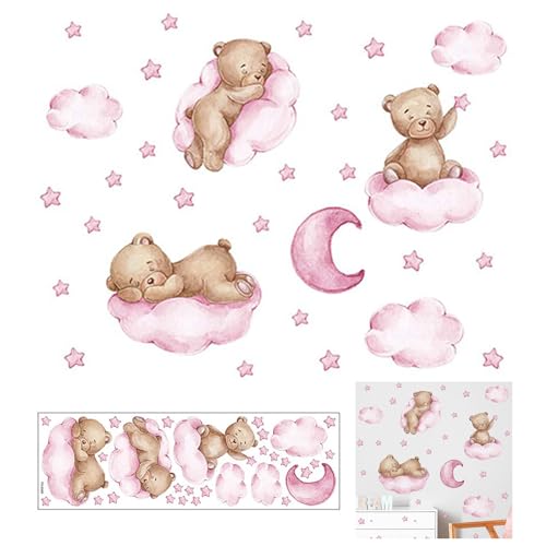 EUYKQNOI Pegatina de Pared de Oso en Las Nubes Pegatinas de Pared Pegatinas Infantiles HabitacióN Infantil Adhesivos con Osos, Nubes, Estrellas y Luna Ideal para Habitaciones de BebéS