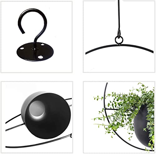 Hanging Planter for Indoor Outdoor Plants Metal Mid Century Minimalist Wall Ceiling Plant Hanger Hanging Flower Pot Basket Holder for Home Office Décor, Black - Image 8