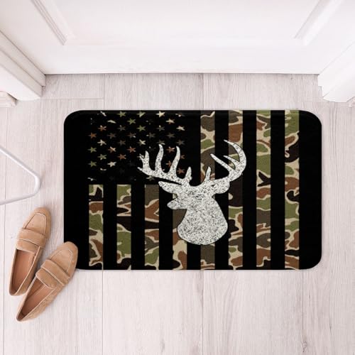 Homemissing Hirsch Jagd Badematte 40x60cm Kinder Camo Hirsch Badteppiche für Jungen Mädchen amerikanische Flagge Camouflage Badezimmerteppich weiche Mikrofaser Western Farmhouse Wild Dekor