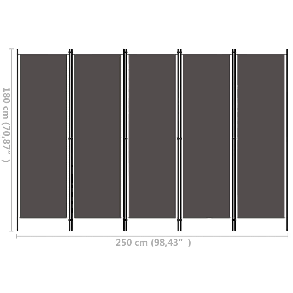 Lot de 5 séparateurs de pièce - Anthracite - 250 x 180 cm - Pliable et autonome - Paravent brise-vue - Décoration pour salon, chambre à coucher, bureau, jardin, salle de bain