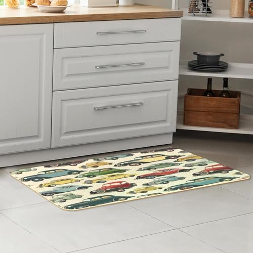 Tapete de cocina retro de coche VAPOKF juego de 2 alfombras lavables antideslizantes 7
