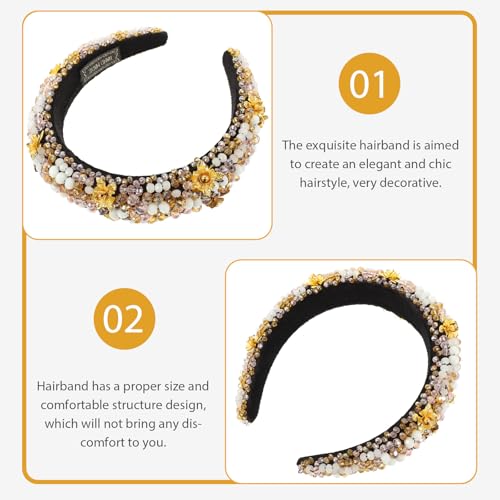 minkissy Baroque Rhinestone Headband, Wide Velvet Padded Hairband for Women Elegant Hair Accessory for Parties Weddings, and Daily Wear - Image 4