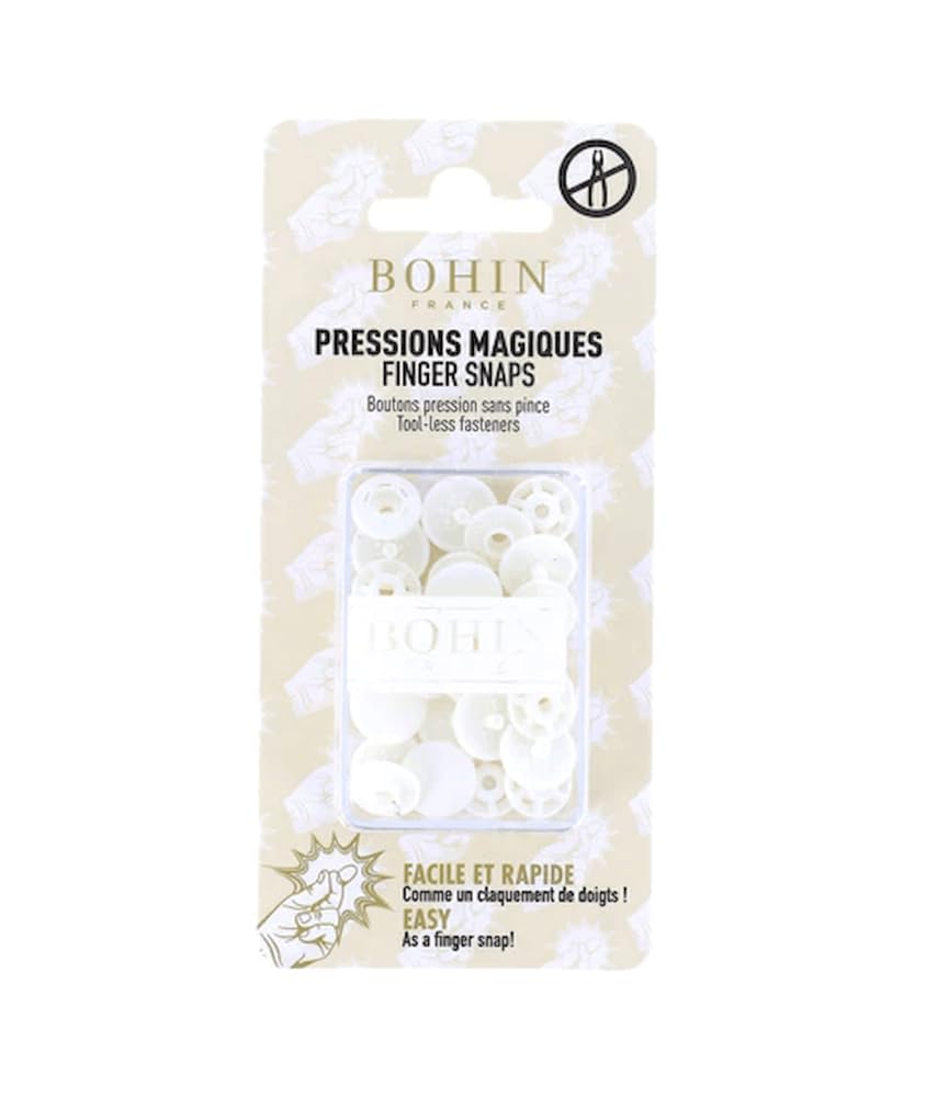 Bohin Snap Fasteners, White, 13mm