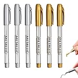 Fwobumy 6 Pièces Marqueurs Métalliques Dorés et Argentés, Feutres Métallisés Pointe 1,5 mm à Séchage Rapide, Stylos Brillants Métalliques pour Papier, Verre, Plastique, Bois, Métal, DIY et Décoration