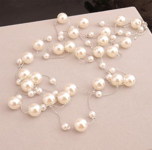 Pearl Layered Strand Necklaces for Women Dainty Fashion Long Imitation Pearls Beads Multiple Strands Chain Layer Choker Necklace Elegant Statement Charm Winter Sweater Vintage Wedding Party Costume Jewelry Gifts2