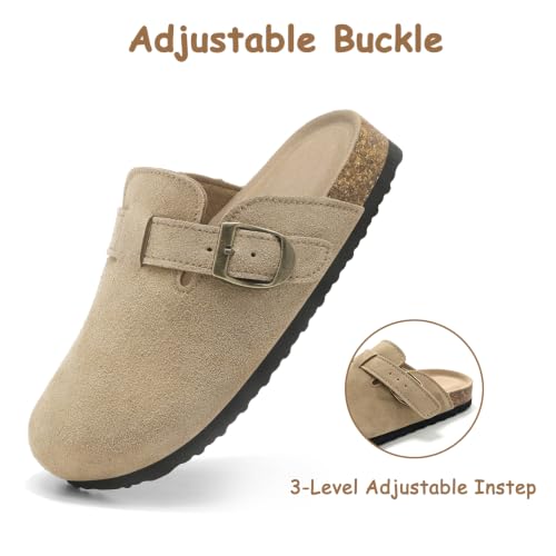 Image of Kids Clogs for Boys Girls Genuine Suede Leather Potato Slide Adjustable Buckle Indoor Outdoor Slippers