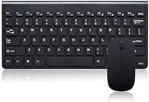 Peanutaoc Kit Combinato Mini Tastiera e Mouse Wireless Nero Ultra Sottile K119 per PC Desktop Loptop Classic Office Set