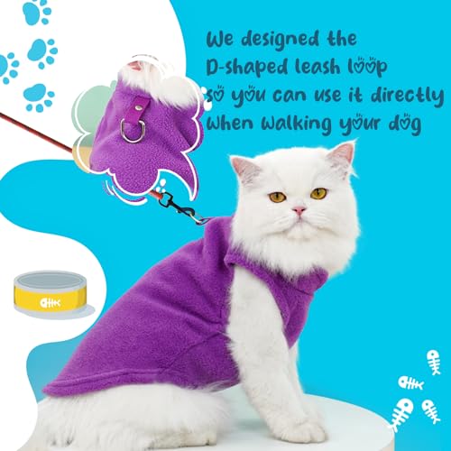 Sahunfri 2 Stück Hundepullover Kleine Katzen Hunde, Warme Weiche Fleecepullover Hundepullover für Kleine Katzen und Hunde mit Leine(Rose+Purple, M)