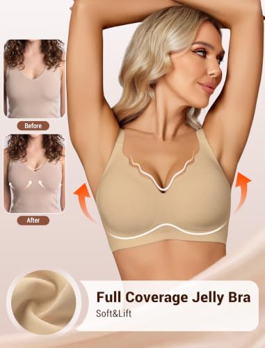 Image of Avidlove Jelly Bras for Women No Underwire Seamless Bralettes Wireless Push Up Scalloped Full Coverage Sports Everyday Bra