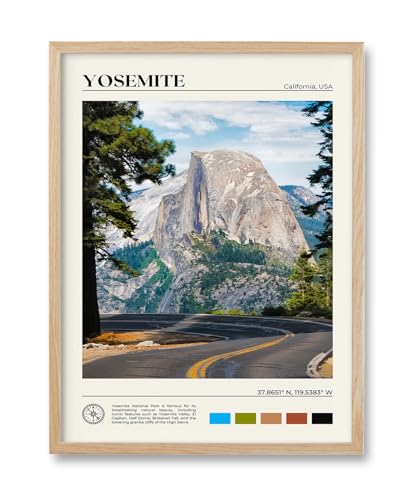 HesenDot Natural OAK Wood Yosemite National Park Framed Wall Art,12x16in