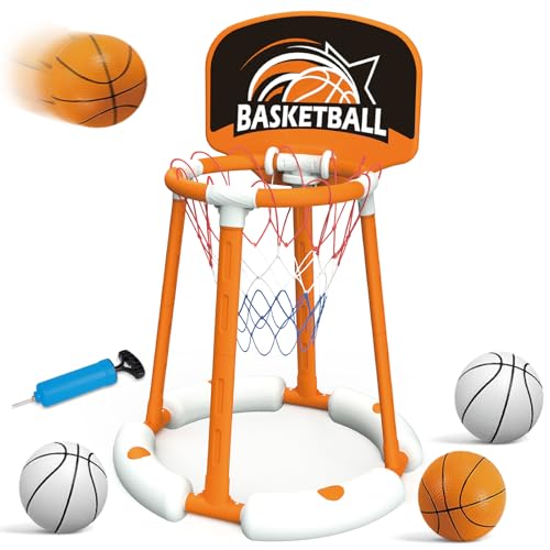 TALGIC Pool Basketball Hoop with Backboard, Floating Basketball Hoop for Pool with 4 Balls & Pump, Pool Toys for Kids and Adults