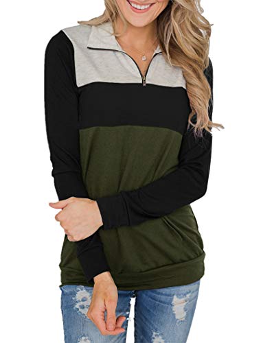 Uincloset Women's Casual Triple Color Block Long Sleeve 1/4 Zip Pullover Loose Lightweight Tops Sweatshirts with Pocket