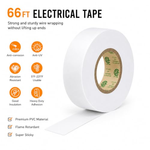 Image of 3 /4 inch x 66ft White Electrical Tape, V-0 Flame Retardant, 600V Rated