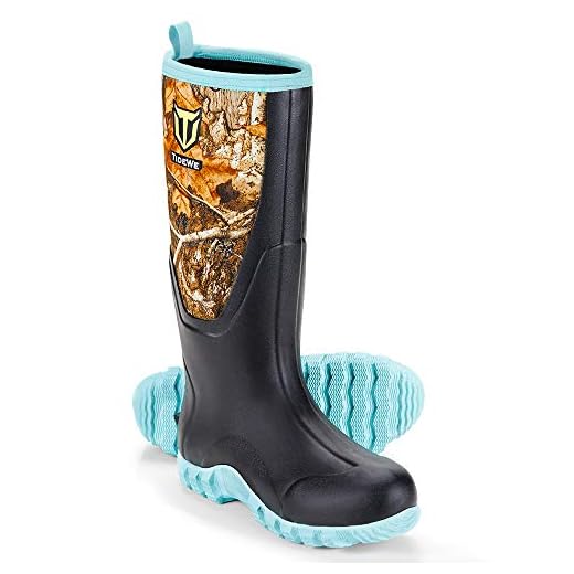 TIDEWE Rubber Boots for Women Multi-Season, Waterproof Rain Boots with Steel Shank, 6mm Neoprene Durable Rubber Outdoor Hunting Boots Realtree Edge Camo Size 8 (Green)