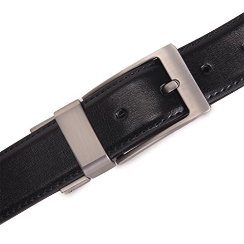 Image of beltox fine Men's Dress Belt Leather Reversible 1.25 inch Wide Rotated Buckle Gift Box