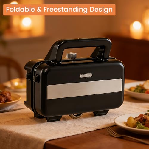 SOARS Sandwichera 3 en 1, 1200 W, máquina eléctrica Panini con 5 temperaturas ajustables, doble cara, plancha extraíble y lavable, protección contra sobrecalentamiento, color negro - imagen 8