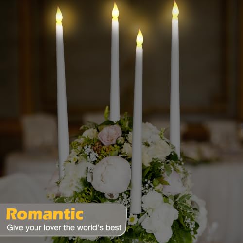 Image of Tuanse 108 Pack Flameless Flicker Taper Candles Bulk with Remote and Timer, Battery Operated LED Warm White Taper Candles Light for Home Wedding Decoration Gifts (White,12 Inch)