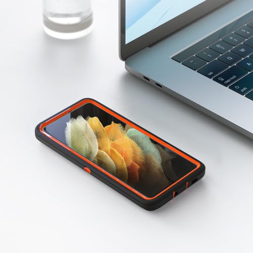 Image of Case for Galaxy S21 Ultra, Heavy-Duty Tough Rugged Shockproof Drop Protective Cover Cases for Samsung Galaxy S21 Ultra, Black+Orange
