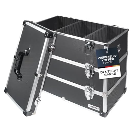 HMF 14661-02 Alu Werkzeugkoffer leer, 3 Etagen, 44 x 45 x 24 cm, schwarz