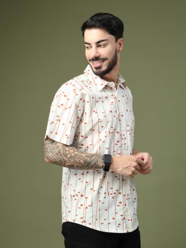 Image of Off White Minimal Geometric Printed Half Sleeve Shirt